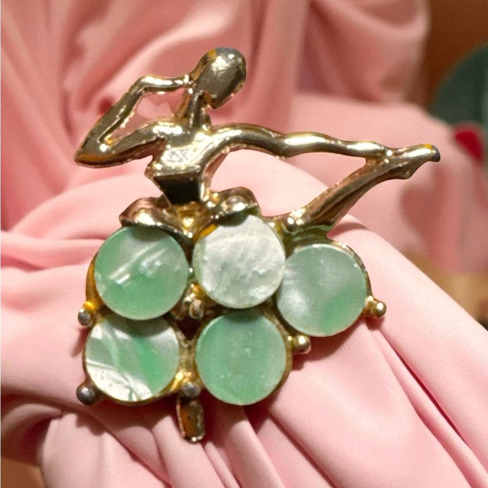 Elegant Gold and Green Ballerina Brooch